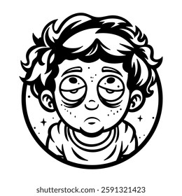 Restless character with half open eyes, glyph style sticker