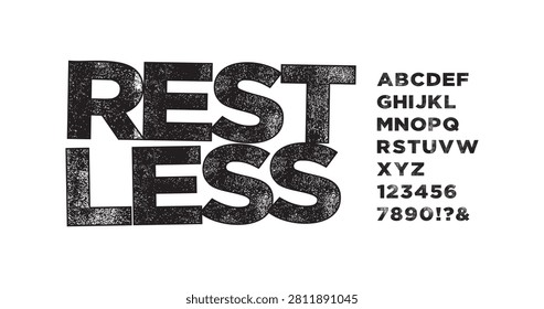Restless. Distressed Condensed Typeface. Heavyweight bold style scratch textures. Suitable typography for hardcore bands, metal gigs, and underground poster art.