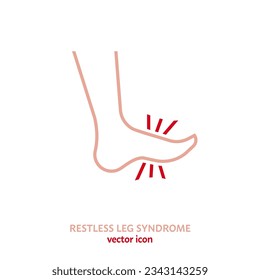 Restless leg syndrome outline icon. RLS linear sign. Willis-Ekbom Disease logotype element. Medical, healthcare concept. Editable vector illustration isolated on a white background.