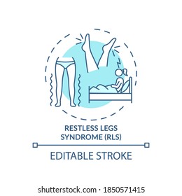 Restless legs syndrome turquoise concept icon. Insomnia cause. Health problem symptom. Sleep disorder treatment idea thin line illustration. Vector isolated outline RGB color drawing. Editable stroke