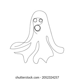 Restless soul one line art. Continuous line drawing of halloween theme, autumn mood, horrible, ghost, halloween costume. Hand drawn vector illustration.