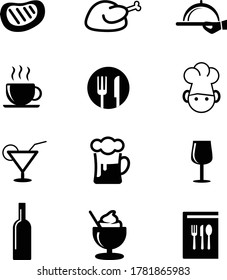 resto and cafe icon set black white