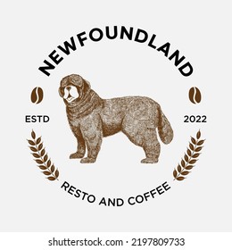 Resto And Coffee Logo Concept With Newfoundland Dog Icon