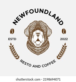 Resto And Coffee Logo Concept With Newfoundland Dog Icon