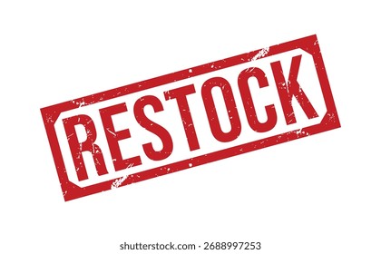 RESTOCK Sello de goma rojo sobre fondo blanco. Sello RESTOCK. Sello RESTOCK.