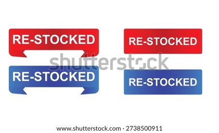Re-Stocked red and blue gradient ribbon labels for ecommerce and retail