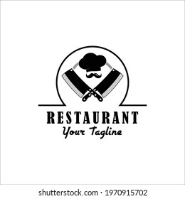 Restoran logo template. cross knife vector graphic. icon for restaurant logo