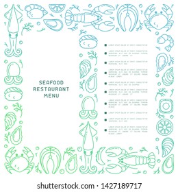 Restoran menu decor with seafood linear elements and space for your text