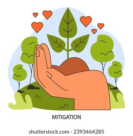 Restoration of biosphere. Reforestation program. Planting trees mitigation. Climate and nature preservation. Sustainability, ecology protection global movement. Flat vector illustration