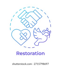 Ícone de conceito de gradiente azul de restauração. Reparar os danos causados pelos infratores. Prevenção da criminalidade. Gerenciamento de correções. Ilustração de linha de forma redonda. Ideia abstrata. Design gráfico. Fácil de usar no livreto