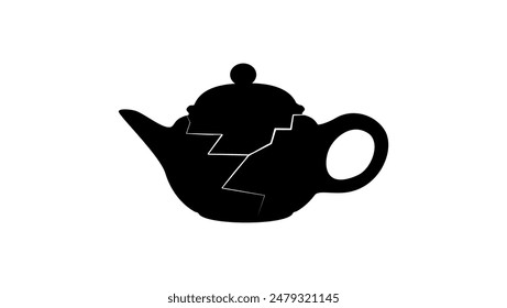 restoration of ceramics, Japanese teapot with a crack, black isolated silhouette