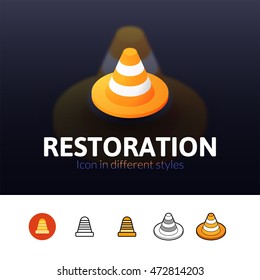 Restoration color icon, vector symbol in flat, outline and isometric style isolated on blur background