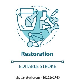 Restoration concept icon. Laboratory analysis archeological artifacts. Prehistoric remains study. History reconstruction. Vector isolated outline RGB color drawing. Editable stroke
