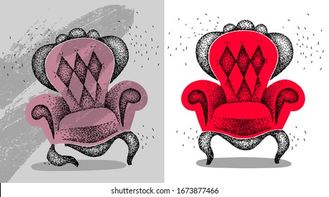 Restoration Of Furniture. Repair Of Vintage Furniture. Furniture Refinishing. Antique Furniture. Before And After Repair. Vintage Red Armchair.