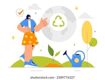 Restoration Vector Illustration featuring Tree Planting in a Forest with Green Plant Care, Watering, and Environmental Protection to Save Nature