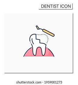 Restorative dentistry color icon. Tooth care includes dental implants, dental bridges, dental bonding and dentures. Dental prostheses concept. Isolated vector illustration