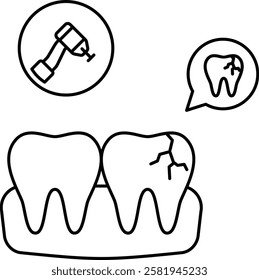 Restorative dentistry or Dental fillings concept, Removing and Applying Crown on Teeth vector icon design, Dentist symbol, Healthcare sign, Dental instrument illustration