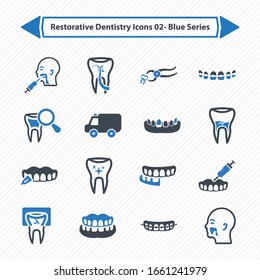 Restorative Dentistry Icons set Blue Series
