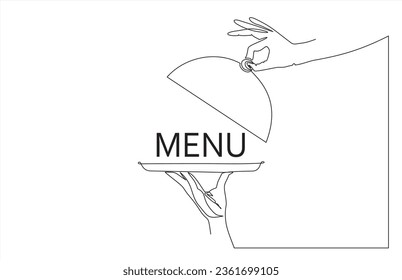  Restoraunt menu. Hand drawn doodle serving food icon illustration in continuous line art style vector.Illustration with quote template. One line vector illustration. 