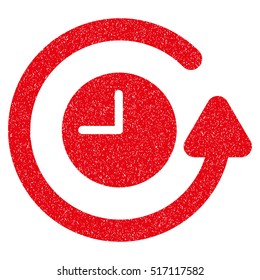 Restore Clock grainy textured icon for overlay watermark stamps. Flat symbol with unclean texture. Dotted vector red ink rubber seal stamp with grunge design on a white background.