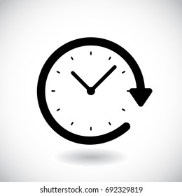 Restore clock icon isolated on a white background. Vector illustration