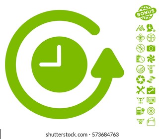 Restore Clock pictograph with bonus airdrone service pictures. Vector illustration style is flat iconic symbols on white background.