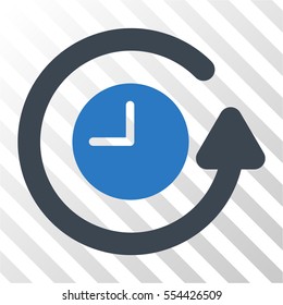 Restore Clock vector icon. Illustration style is flat iconic bicolor smooth blue symbol on a hatch transparent background.