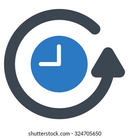 Restore Clock vector icon. Style is bicolor flat symbol, smooth blue colors, rounded angles, white background.