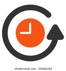 Restore Clock vector icon. Style is bicolor flat symbol, orange and gray colors, rounded angles, white background.