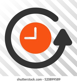 Restore Clock vector pictograph. Illustration style is flat iconic bicolor orange and gray symbol on a hatch transparent background.