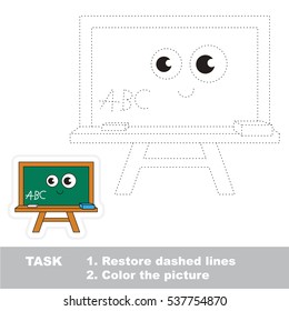 Restaurar la línea discontinua y colorear la imagen, el juego de Vector educativo para niños con fácil nivel de juego, hoja de cálculo educativa de trazado de niños simple con Tablero verde