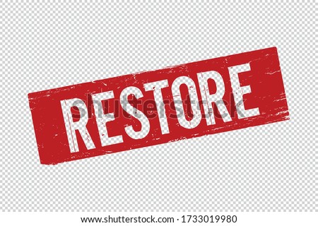 Restore red square rubber seal stamp on transparent background. Retro Icon. Restart sign. Vector illustration