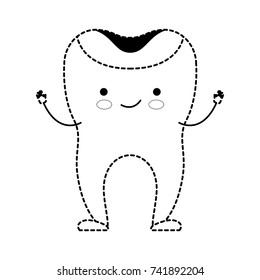 restored tooth cartoon in black dotted silhouette vector illustration