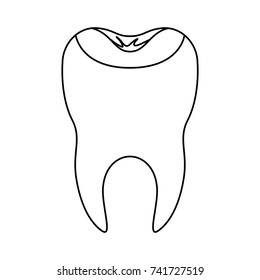 restored tooth with root in monochrome silhouette vector illustration