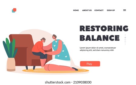 Restoring Balance Landing Page Template. Mother and Daughter Sitting on Sofa in Room Speak and Share Problems. Mom and Girl Talking, Parent Character Support Child. Cartoon People Vector Illustration