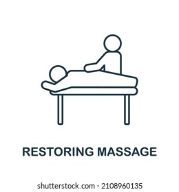 Icono de Restauración del masaje. Línea de la colección de gimnasios. Signo de icono de Restauración Lineal Masaje para diseño web, infografías y más.