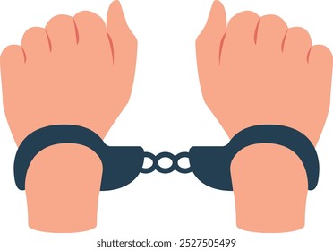 Restrained by metal cuffs, typically used to detain suspects.