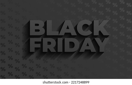 Restrained elegance banner for sales on Black Friday. Vector banner for shops, web. Black Friday typography banner. Black Friday modern typography text illustration on black background with percent