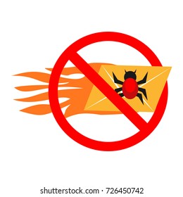 Restrict sign no malware virus email. No email spam. Secure digital communication. Cyber attack concept.