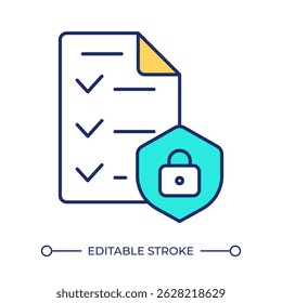 Restricted access to file line color icon. Private data protection system. Digital information control. Cybersecurity. Isolated vector illustration. Flat colorful symbol design. Editable stroke