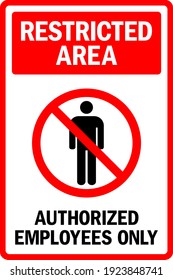 Restricted Area. Authorized Employee Only Sign. To prevent unauthorized persons.