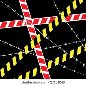 Restricted area with bright special lines and barbed wire
