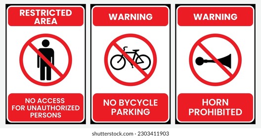 Restricted area, No bicycle parking sign in a circle. No bike sign. Red prohibition. Vector illustration.