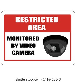 Restricted Area Sign. Monitored By Video Camera