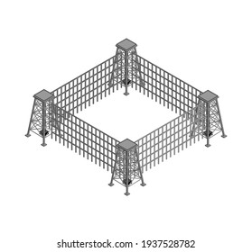 Restricted area with towers and fence. vector illustration