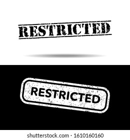 RESTRICTED black and white Rubber Stamp Vector Illustration with Grungy style over a white and black background
