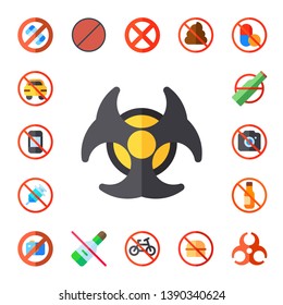 restricted icon set. 17 flat restricted icons.  Collection Of - no phone, no parking, biohazard, no drugs, drinking, photo, alcohol, forbidden, bicycle, pooping