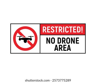 Restricted! No Drone Area Sign, High-Quality Vector Image for Ensuring Safety, Privacy, and Security in Restricted Areas, Clear and Recognizable Symbol for Prohibiting Drone Usage