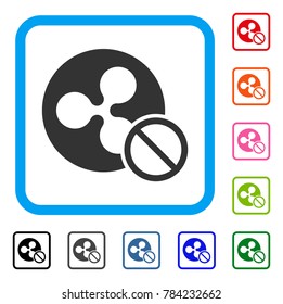 Restricted Ripple icon. Flat grey pictogram symbol in a blue rounded rectangular frame. Black, gray, green, blue, red, orange color additional versions of Restricted Ripple vector.