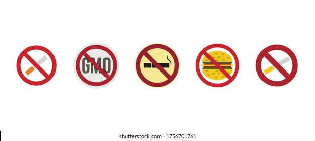 Restricted sign icon set. Flat set of restricted sign vector icons for web design isolated on white background